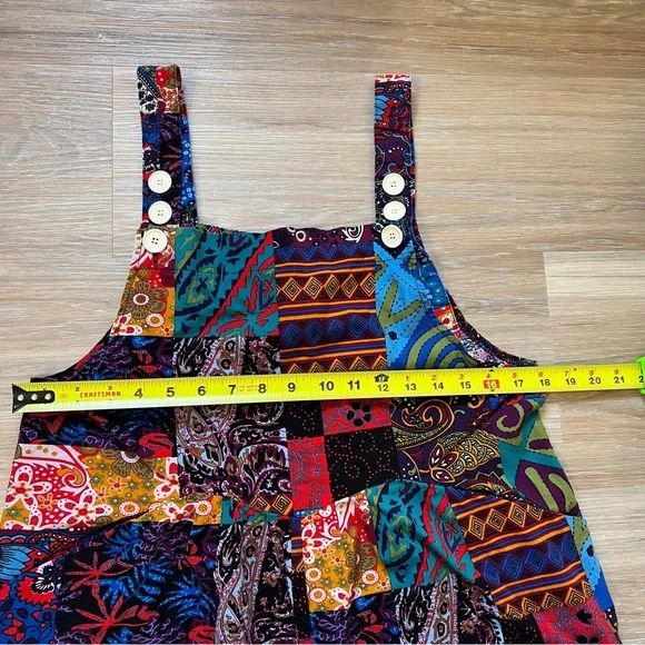 Colorful vintage patchwork overalls in size Medium boho hippie festival - Picture 4 of 8